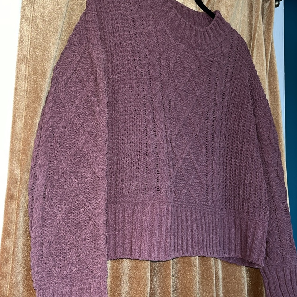 Hippie Rose Junior Womens Cable Knit Sweater Purple - Picture 2 of 4
